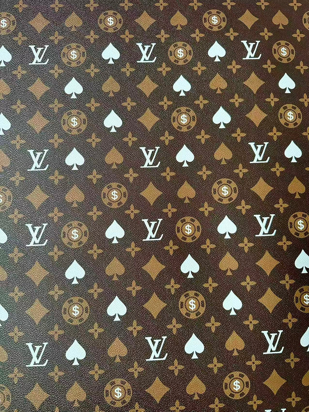 Craft Las Vegas Playing Cards With LV Leather Fabric For Handmade Shoes, Sneaker Handicraft Goods By Yard(Brown)