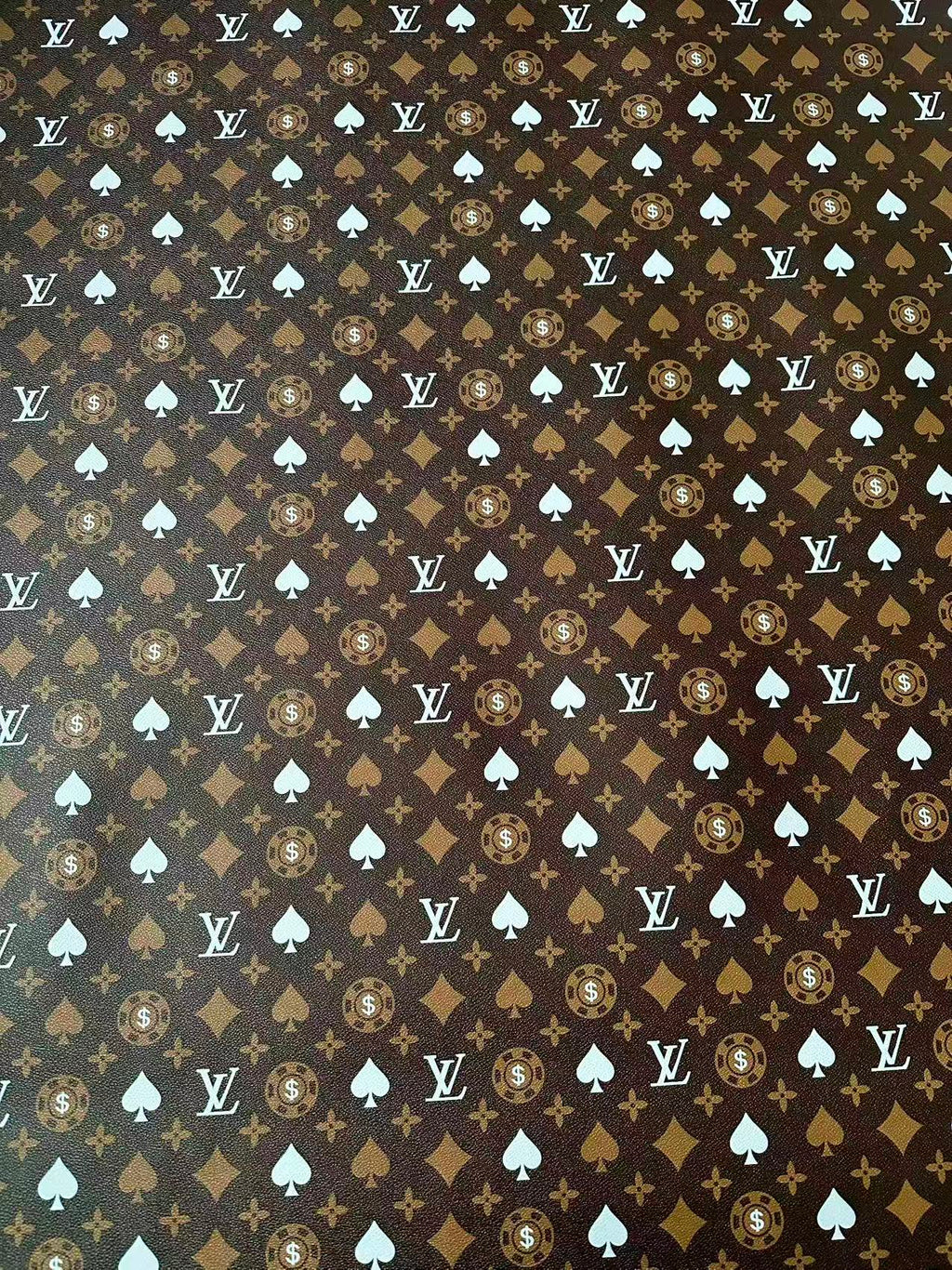 Craft Las Vegas Playing Cards With LV Leather Fabric For Handmade Shoes, Sneaker Handicraft Goods By Yard(Brown)