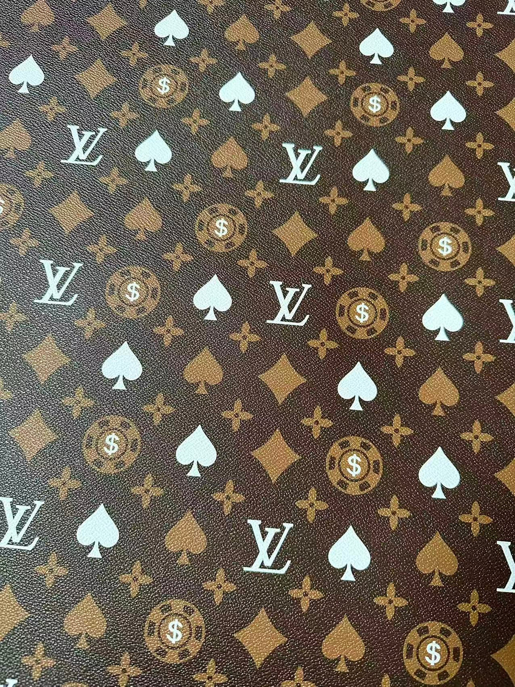 Craft Las Vegas Playing Cards With LV Leather Fabric For Handmade Shoes, Sneaker Handicraft Goods By Yard(Brown)