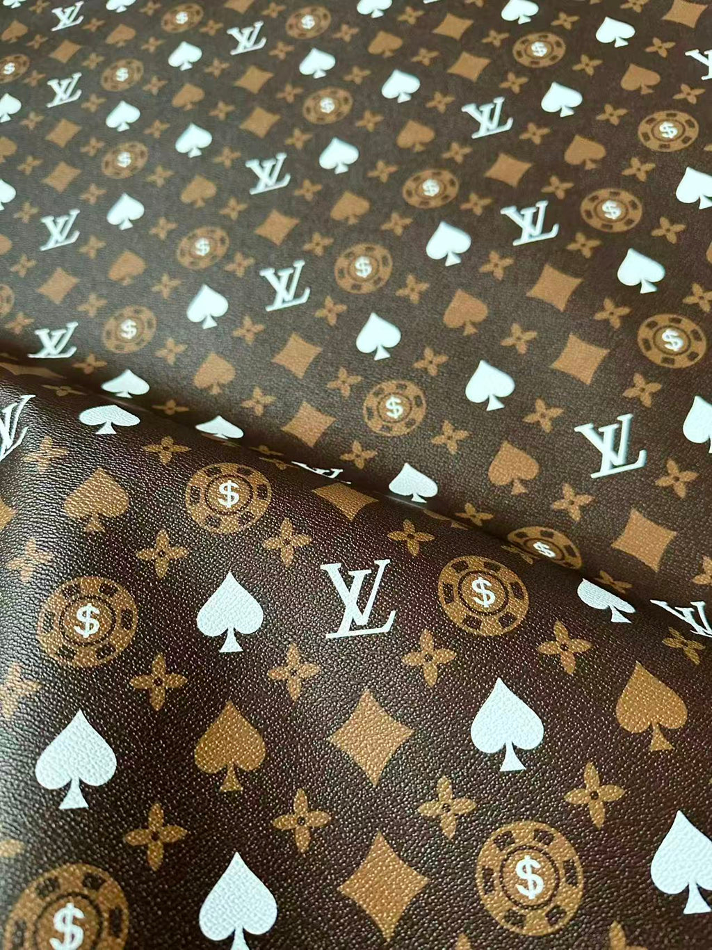 Craft Las Vegas Playing Cards With LV Leather Fabric For Handmade Shoes, Sneaker Handicraft Goods By Yard(Brown)