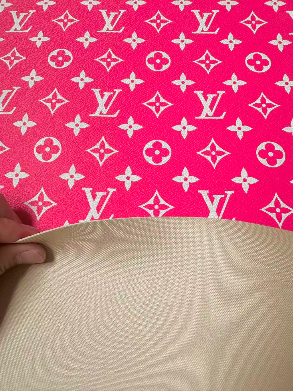 Craft Hot Pink LV Vinyl Leather for Handmade Sneaker,Car Upholstery Leather By Yard