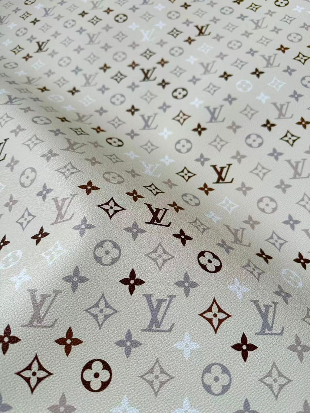 Fashion White,Brown and Gray LV Vinyl Leather for Handmade Sneaker,Car Upholstery Leather By Yard