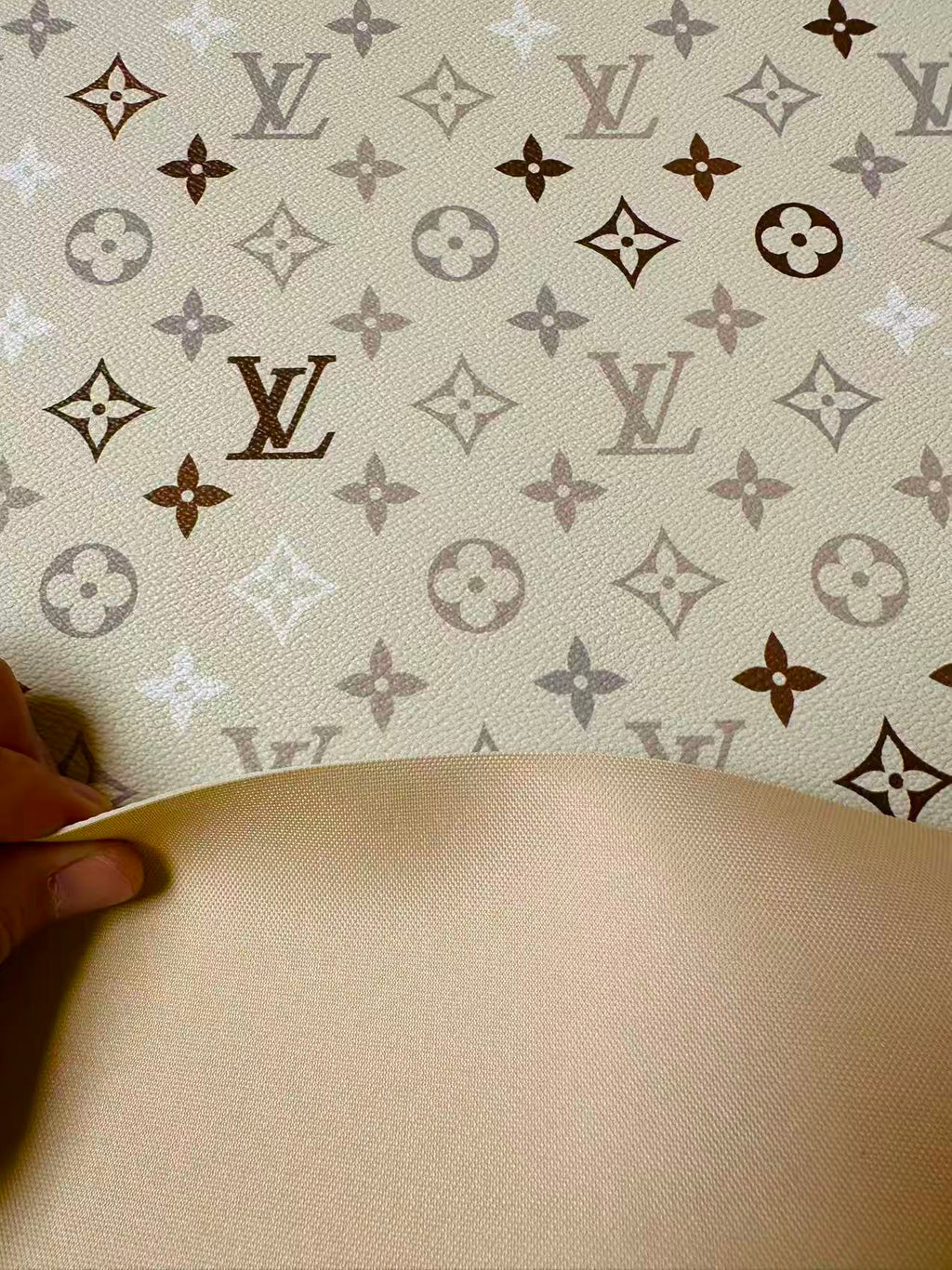Fashion White,Brown and Gray LV Vinyl Leather for Handmade Sneaker,Car Upholstery Leather By Yard