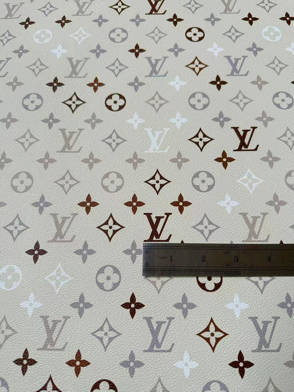 Fashion White,Brown and Gray LV Vinyl Leather for Handmade Sneaker,Car Upholstery Leather By Yard