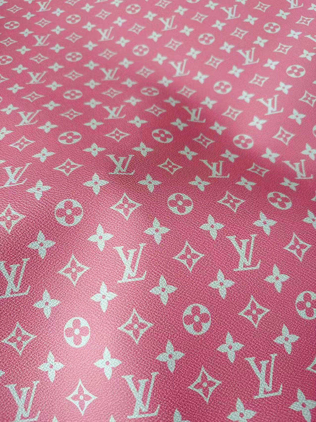 Fashion Pink LV Vinyl Leather for Handmade Shoes Bag And Car Upholstery Leather By Yard