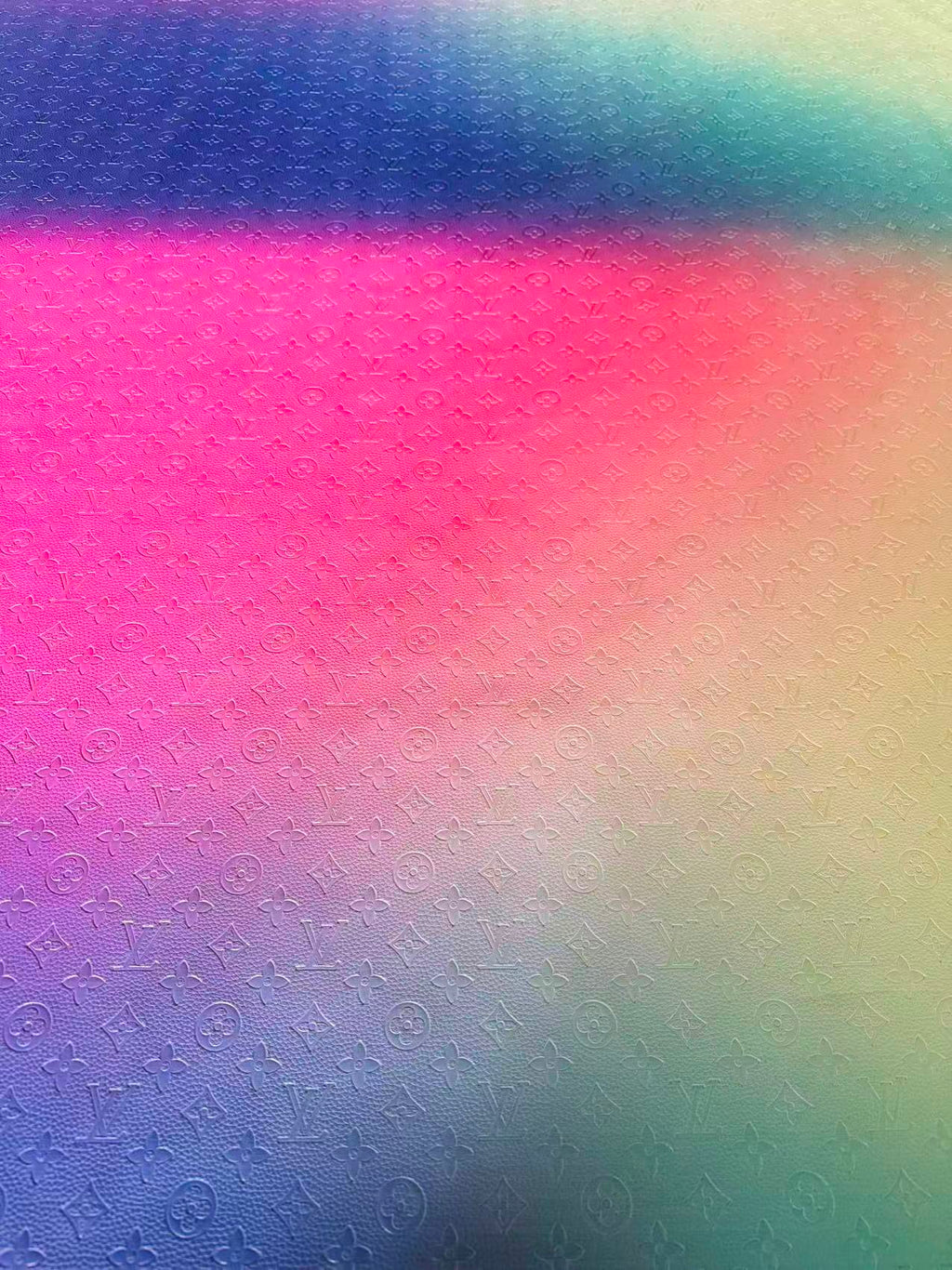 Fashion Gradient Colorful Rainbow LV Embossed Leather Fabric For Handmade Box,Upholstery Goods