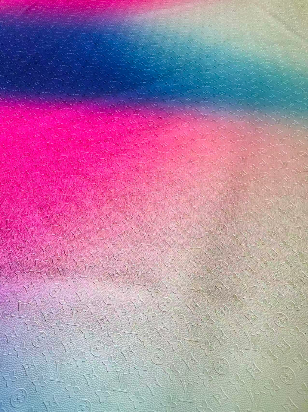 Fashion Gradient Colorful Rainbow LV Embossed Leather Fabric For Handmade Box,Upholstery Goods