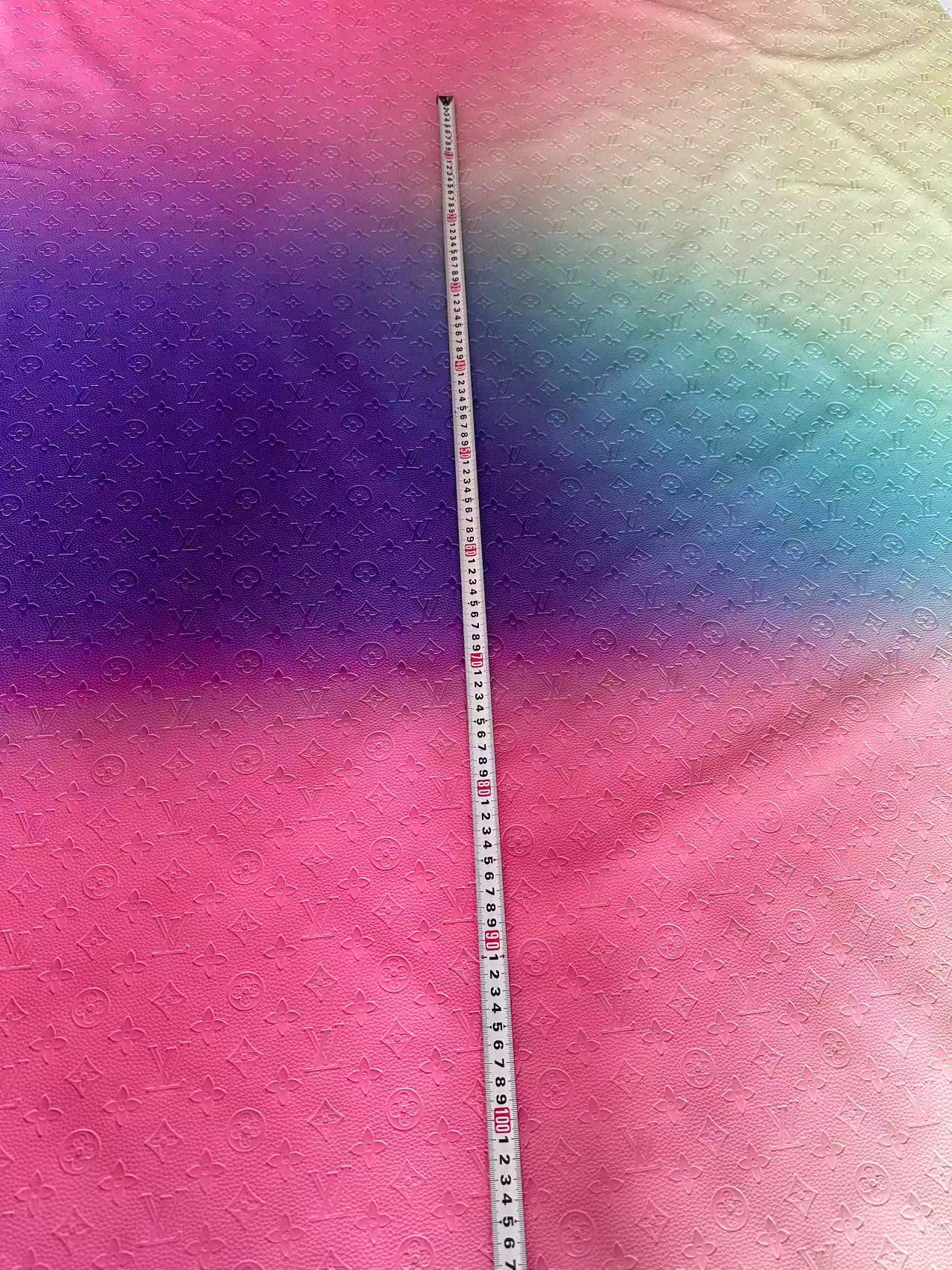 Fashion Gradient Colorful Rainbow LV Embossed Leather Fabric For Handmade Box,Upholstery Goods
