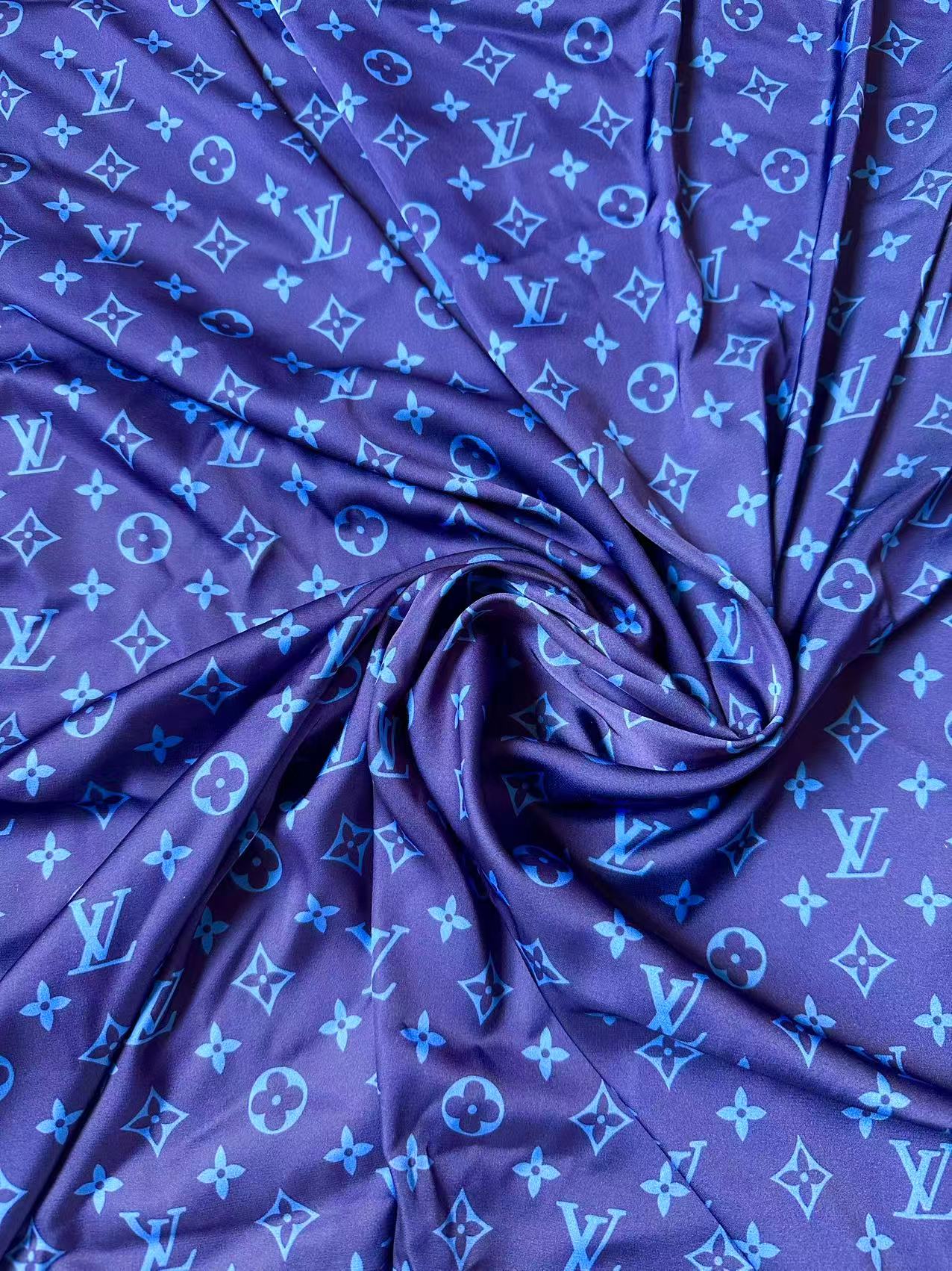 Craft LV Blue Silk Printing Cloth Fabric For Handmade Handicraft Goods By Yard
