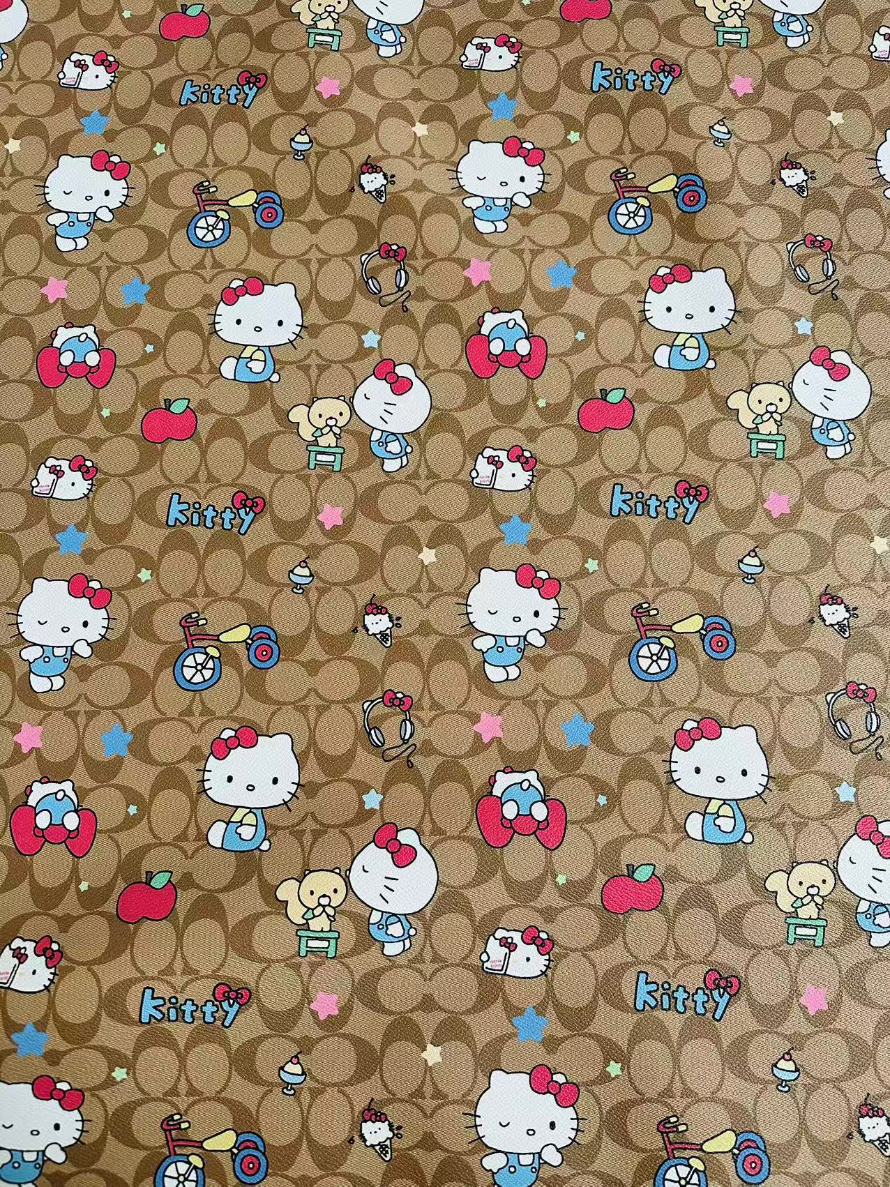 Fashion Hello Kitty With Coach Bicycle Design Leather Fabric For Handmade Handicraft By Yards