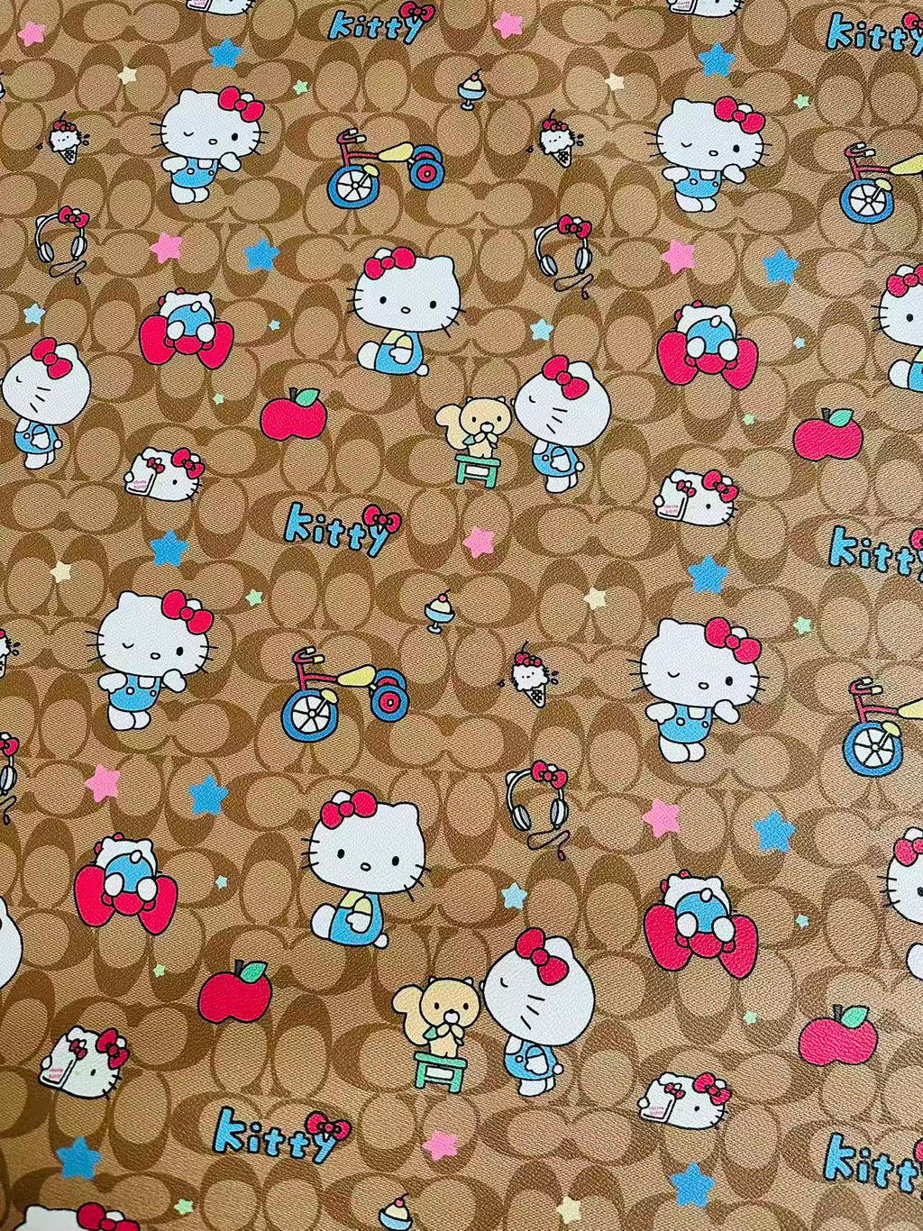 Fashion Hello Kitty With Coach Bicycle Design Leather Fabric For Handmade Handicraft By Yards