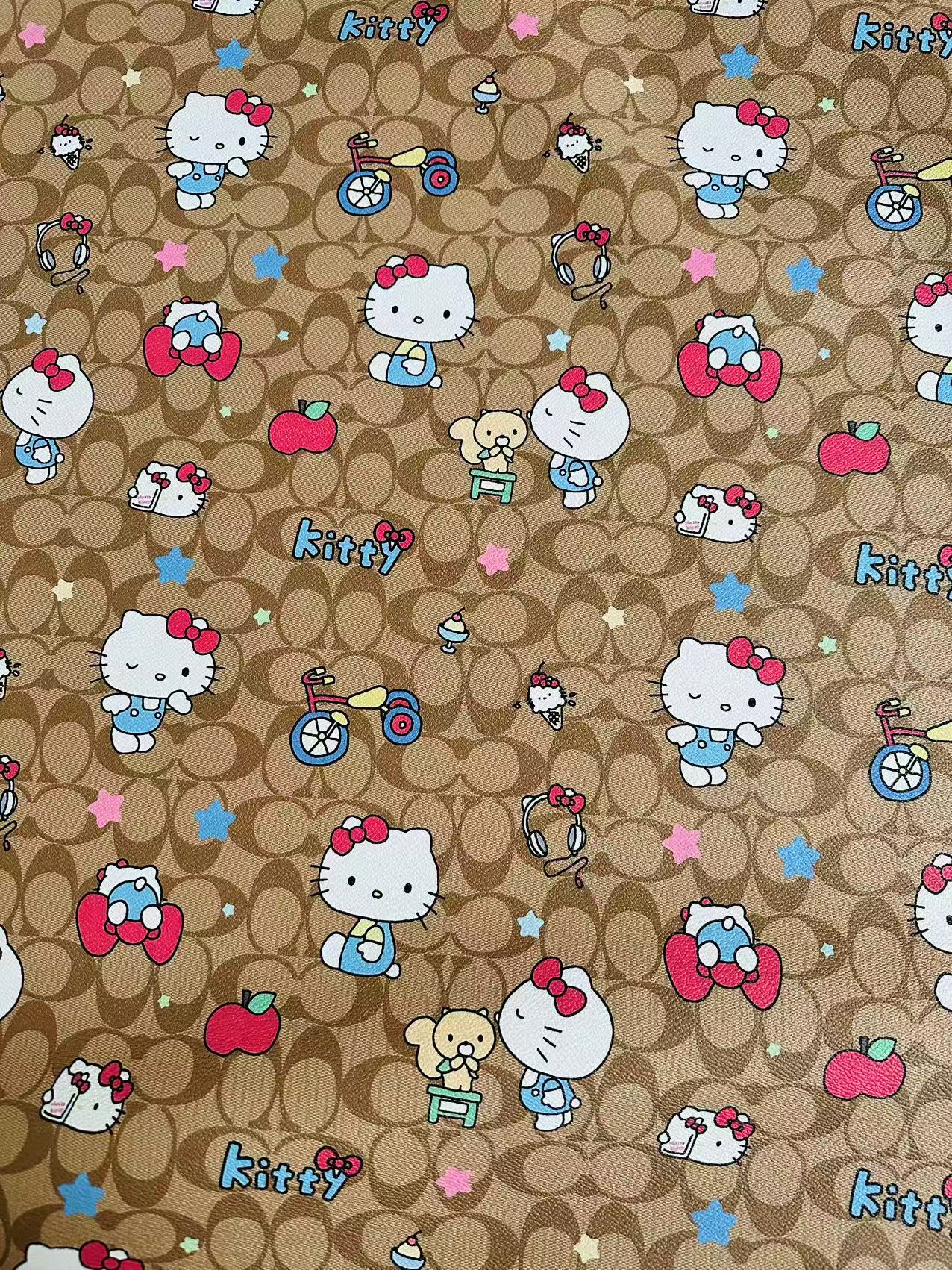 Fashion Hello Kitty With Coach Bicycle Design Leather Fabric For Handmade Handicraft By Yards