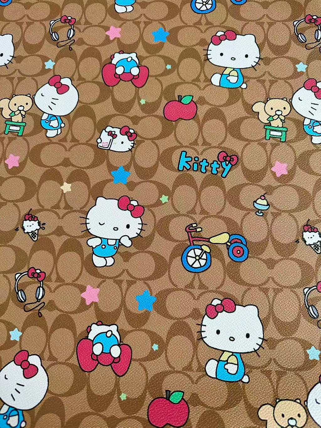 Fashion Hello Kitty With Coach Bicycle Design Leather Fabric For Handmade Handicraft By Yards