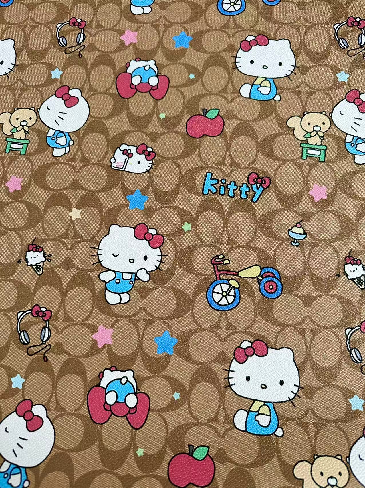 Fashion Hello Kitty With Coach Bicycle Design Leather Fabric For Handmade Handicraft By Yards