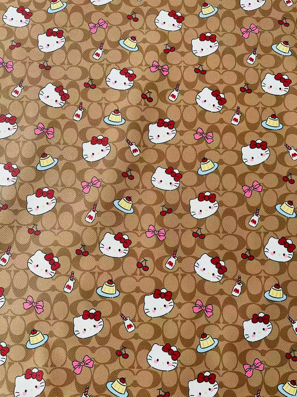 Fashion Hello Kitty With Coach Cake Design Leather Fabric For Handmade Handicraft By Yards