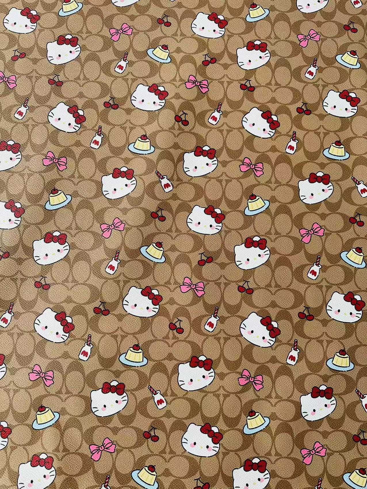 Fashion Hello Kitty With Coach Cake Design Leather Fabric For Handmade Handicraft By Yards