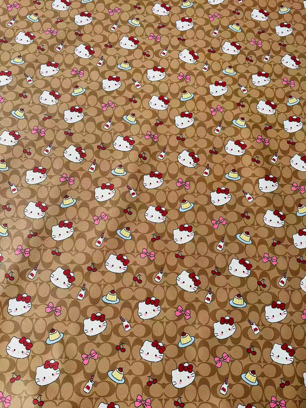Fashion Hello Kitty With Coach Cake Design Leather Fabric For Handmade Handicraft By Yards