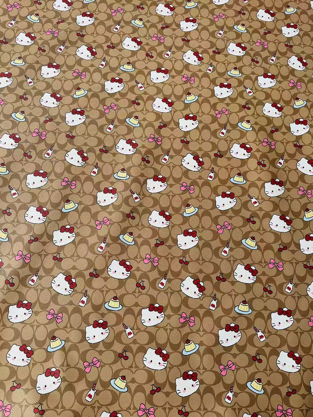 Fashion Hello Kitty With Coach Cake Design Leather Fabric For Handmade Handicraft By Yards