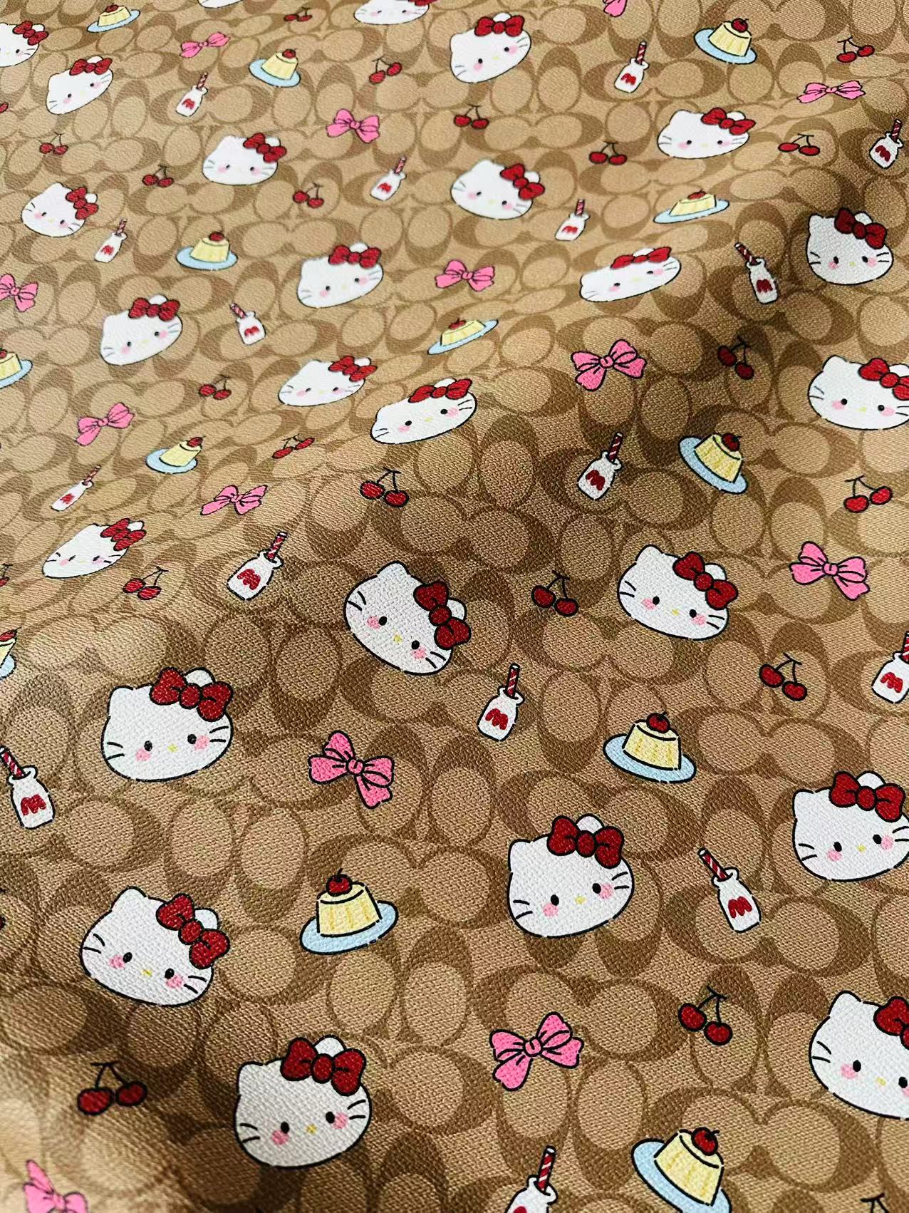 Fashion Hello Kitty With Coach Cake Design Leather Fabric For Handmade Handicraft By Yards