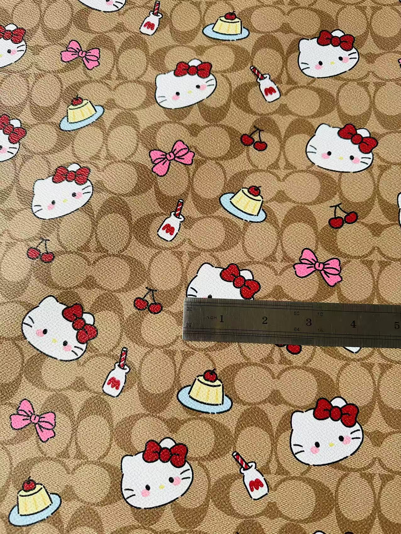 Fashion Hello Kitty With Coach Cake Design Leather Fabric For Handmade Handicraft By Yards