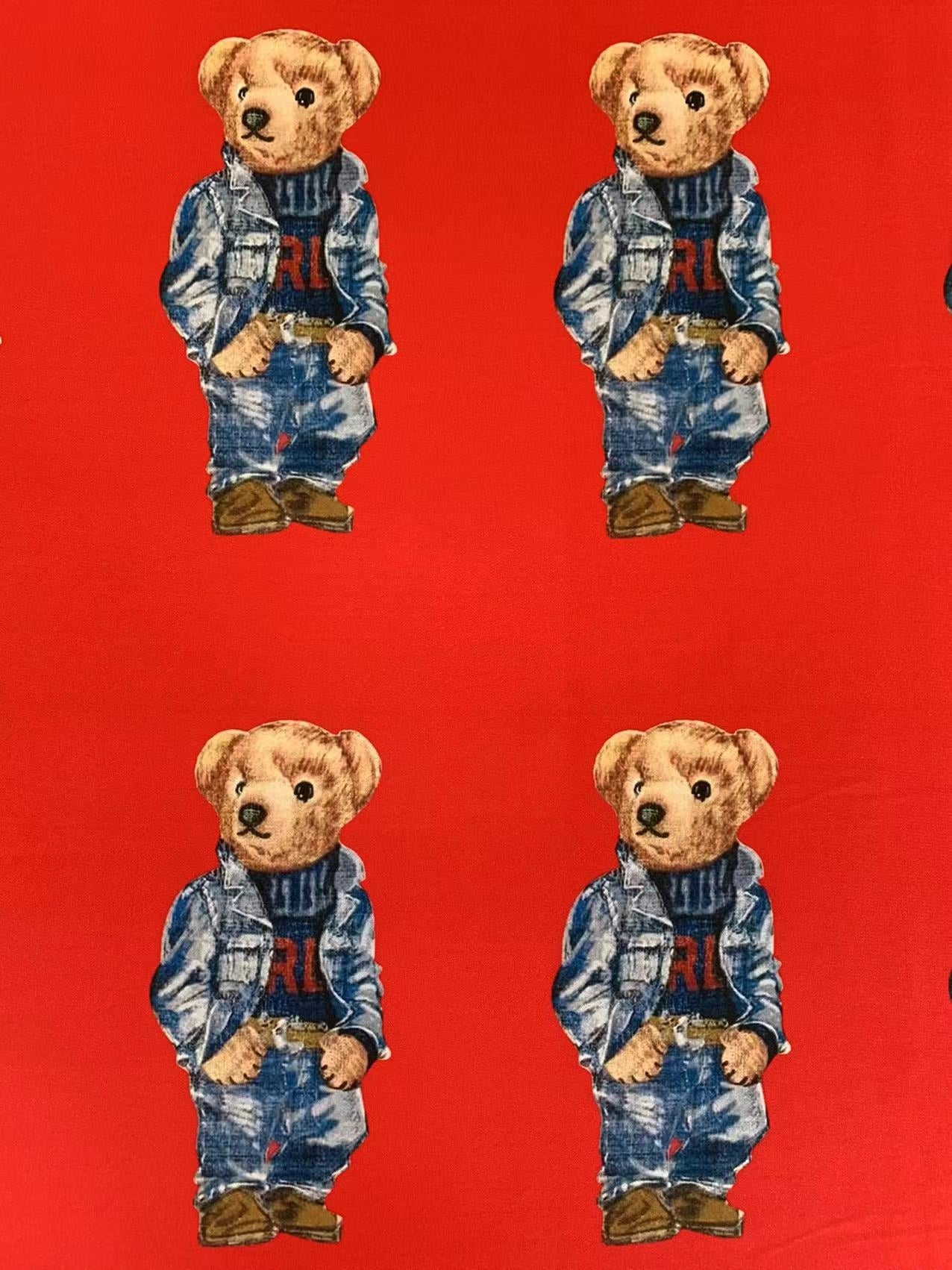Fashion POLO  Denim Bear Design Cloth Fabric For Handmade Goods By Yards(Red)