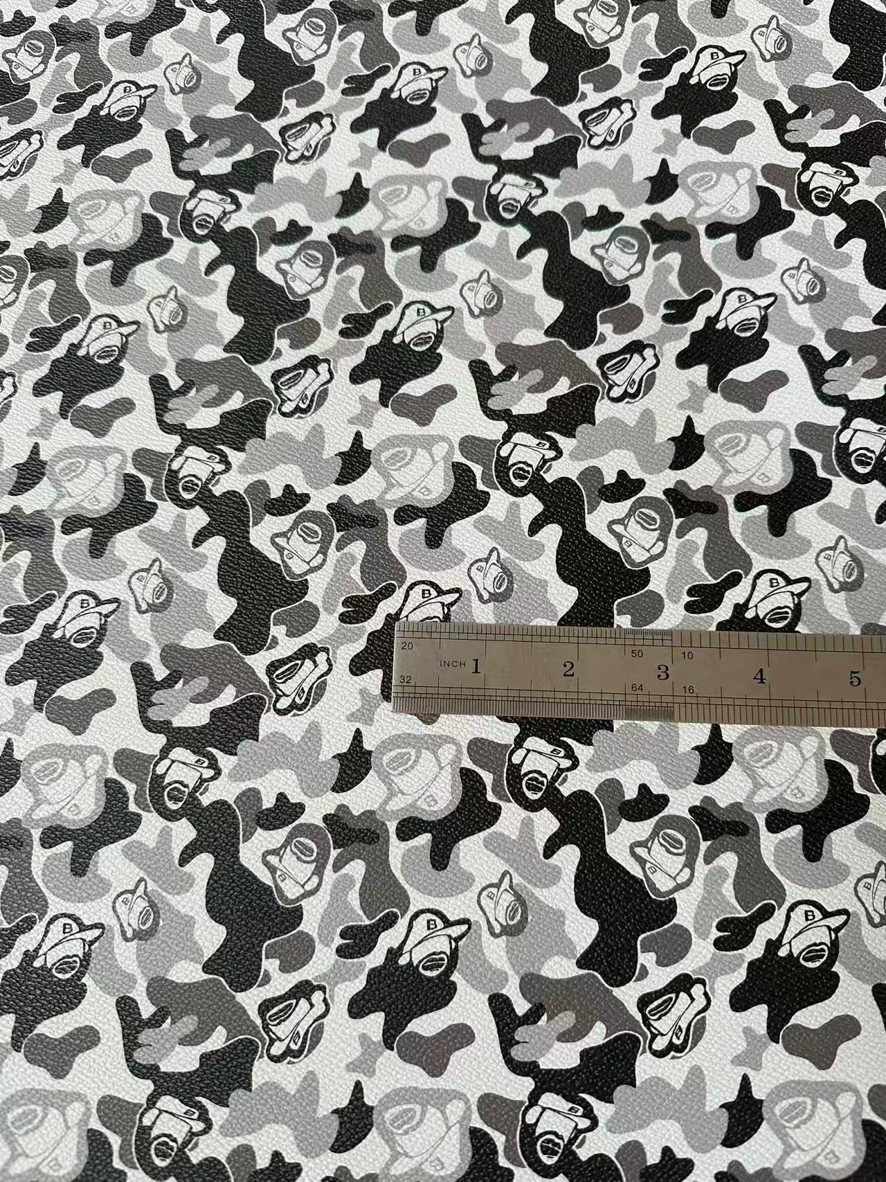 Classic Bape With Man Leather Fabric For Bags Leather Shoes Custom Leather By Yard (Gray)