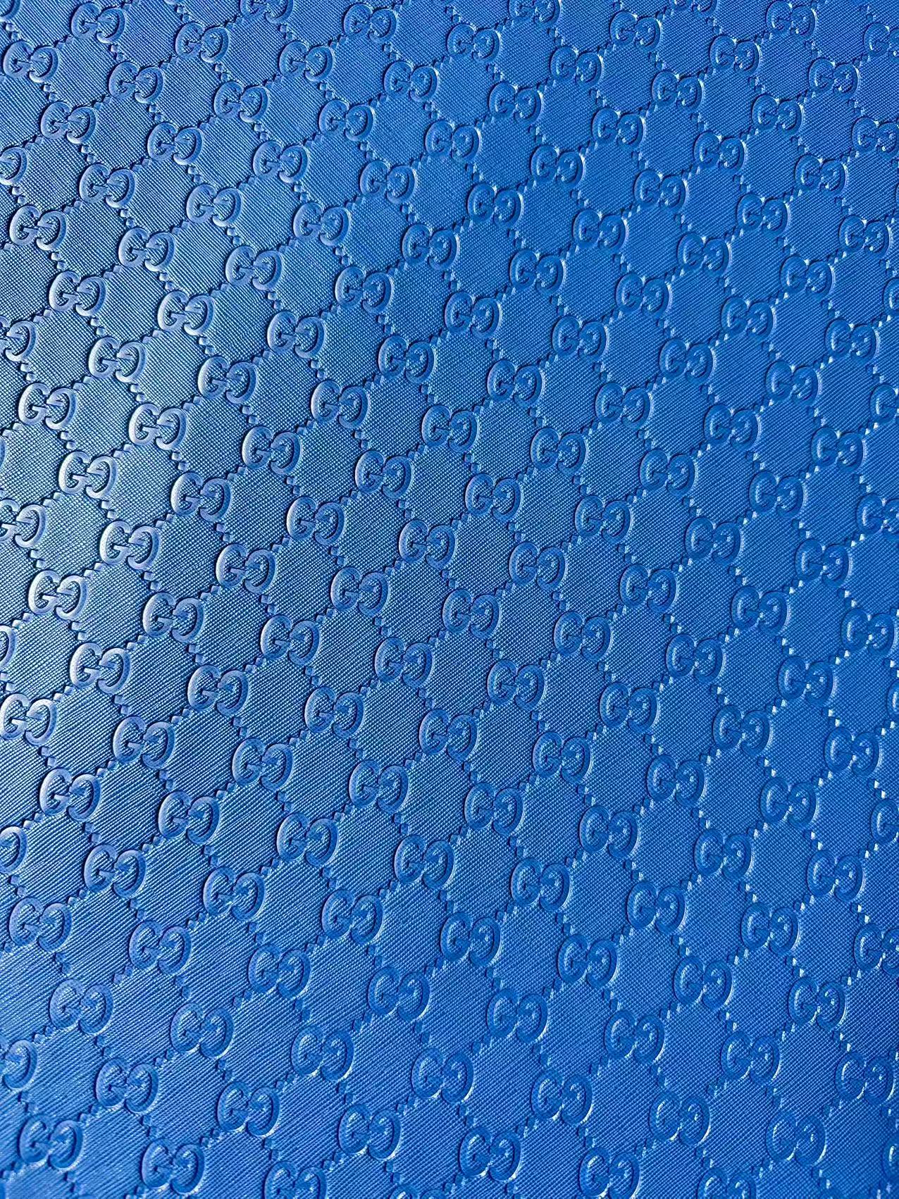 Fashion Blue Gucci Embossed Leather Fabric For Handmade Shoes ,Bags Handicraft Goods By Yards