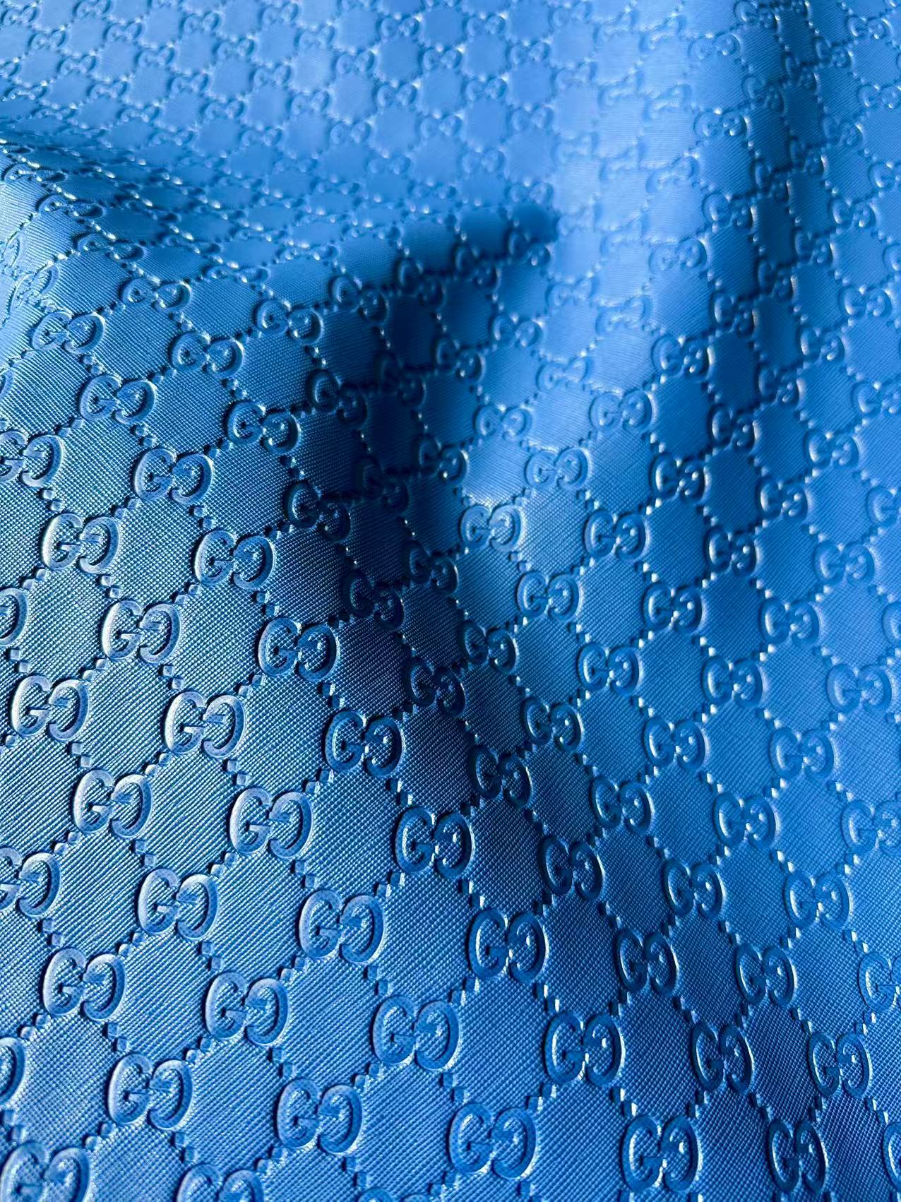 Fashion Blue Gucci Embossed Leather Fabric For Handmade Shoes ,Bags Handicraft Goods By Yards