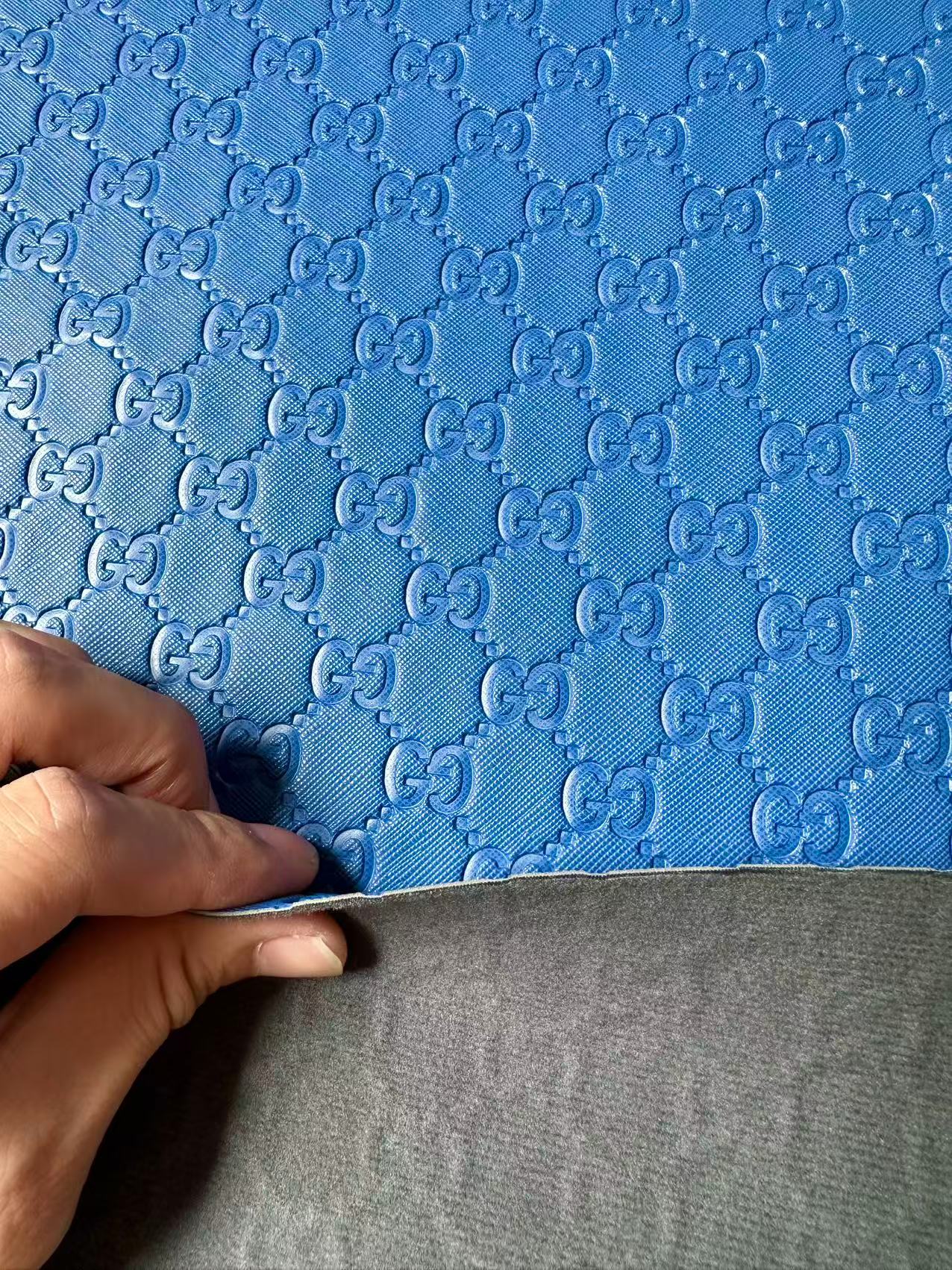 Fashion Blue Gucci Embossed Leather Fabric For Handmade Shoes ,Bags Handicraft Goods By Yards