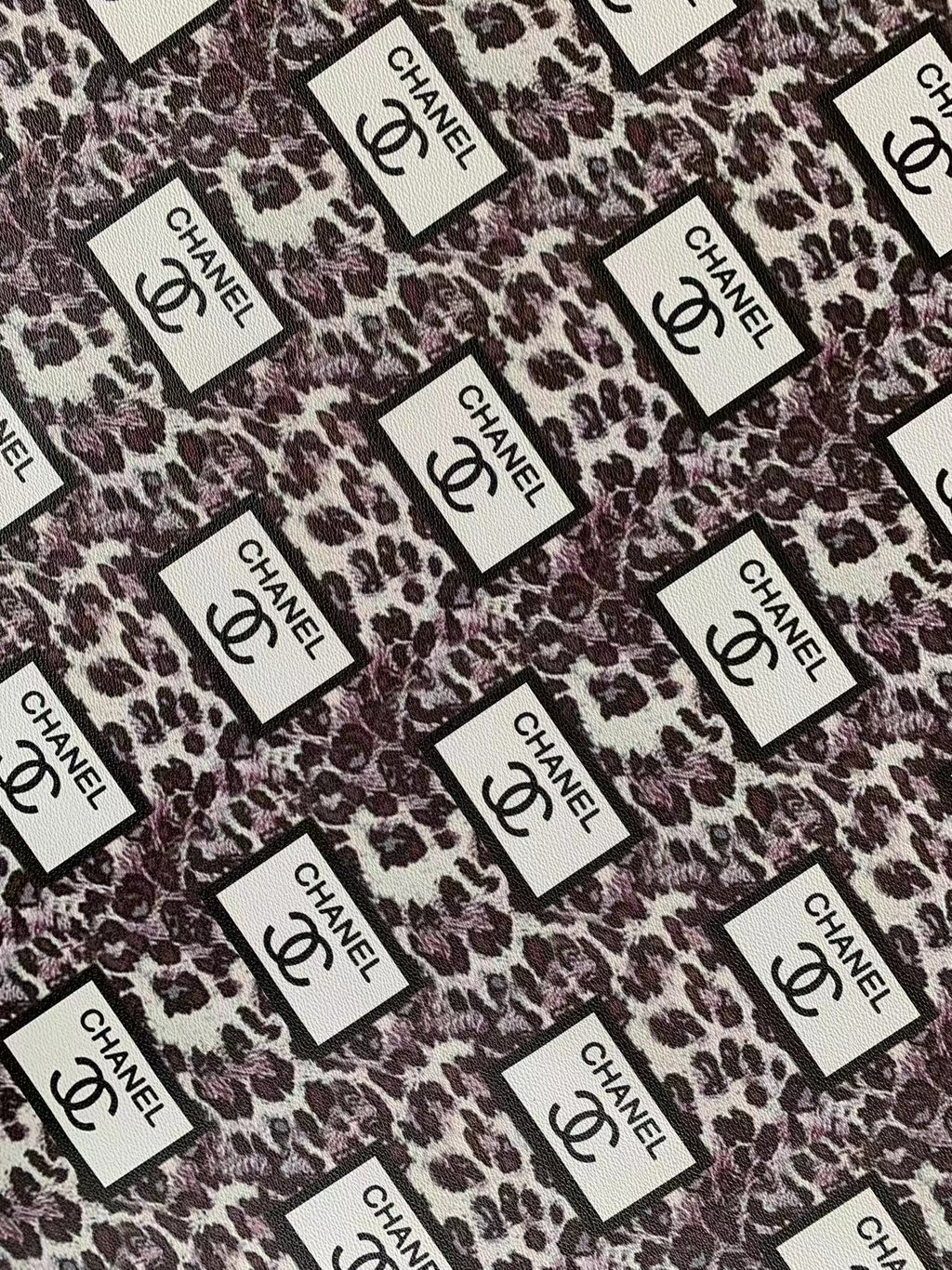 Fashion Chanel with LeoPard Vinyl Leather Fabric For Handmade Goods By Yards