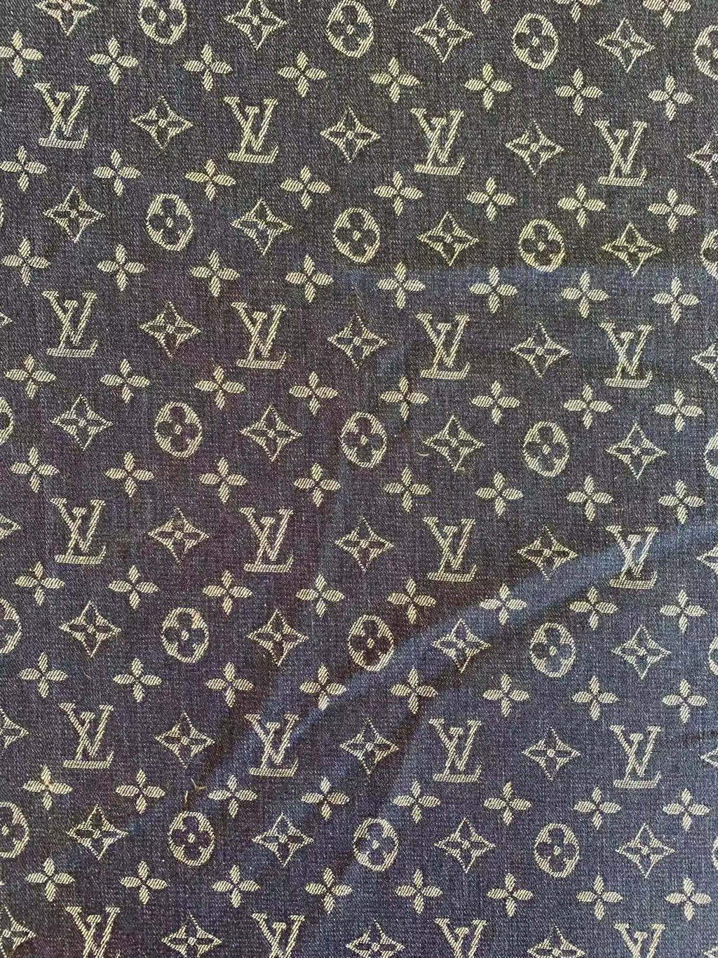 Fashion Dark Blue LV Denim Woven Jacquard fabric ,Jean Fabric For Handmade Goods By Yard